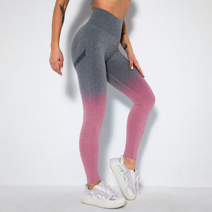 Seamless Gradient Color Yoga and Running Workout Leggings High Waisted Butt Lifting Quick Dry Activewear for Women