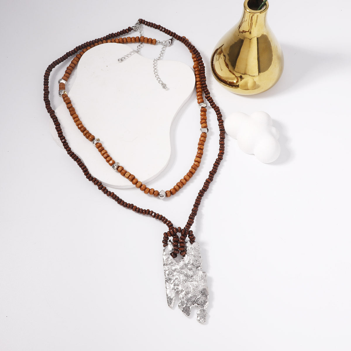 Bohemian-Inspired Vintage Multi-Layered Beaded Long Necklace with Unique Irregular Wood Beads - Perfect for Your Summer Vacations