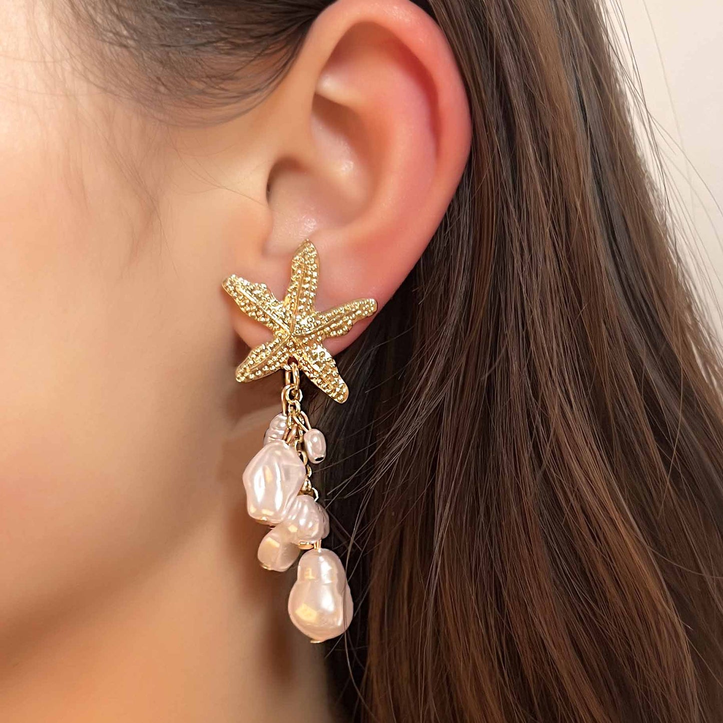 Stylish Alloy Starfish Pearl-Inspired Tassel Earrings - Versatile Ocean-Inspired Jewelry for Women, Perfect for Casual or Commute Outfits