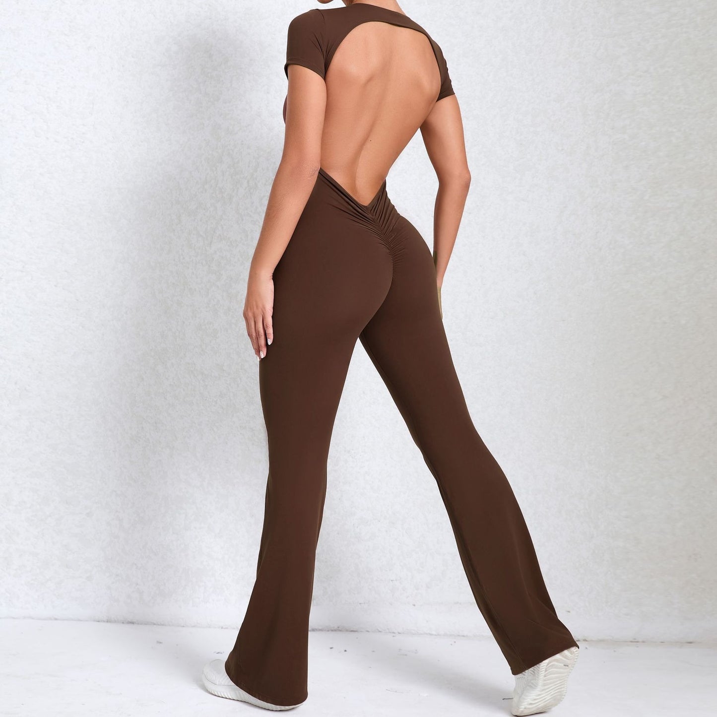 High Intensity Backless Yoga Jumpsuit for Women Flared Leg Fitness Bodysuit for and Performance