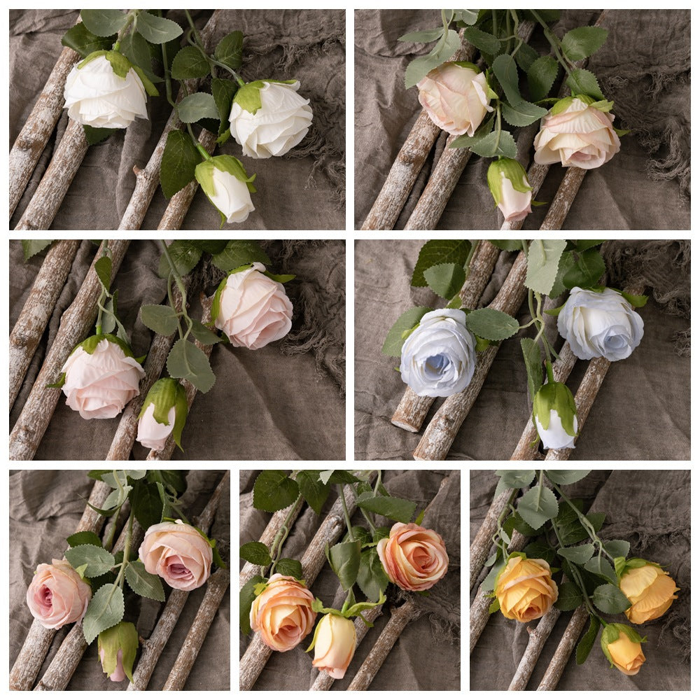 Realistic Three-Headed Miniature Rose Artificial Flower Arrangement for Home Décor and Wedding Celebrations - Perfect for Lasting Beauty (Model MW66009)