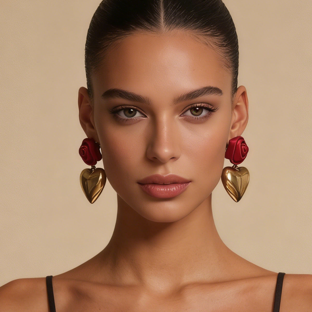 Luxurious Valentine's Day Heart-Shaped CCB Earrings with 3D Rose Design – Chic French-Inspired Accessories for Modern Romance