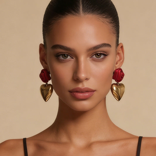 Luxurious Valentine's Day Heart-Shaped CCB Earrings with 3D Rose Design – Chic French-Inspired Accessories for Modern Romance