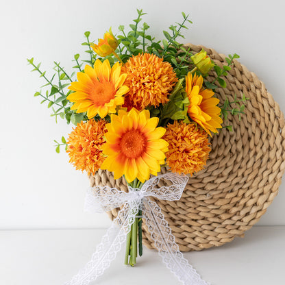 Boho Bride's Sunflower Bouquet for Wedding Registration & Photography – Realistic Eucalyptus Artificial Flower Arrangement for a Perfect Rustic Touch