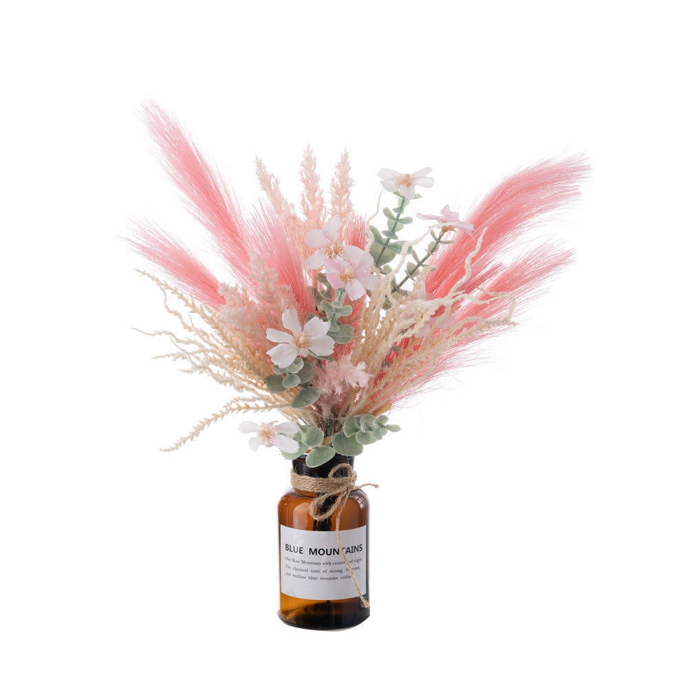 Decorative Floral Braid Pampas Style Faux Flower Bouquet - Realistic Home Décor with Elegant Rose Accents for Stunning Wall Displays and Handheld Arrangements CF01673