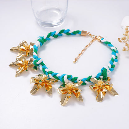 Bohemian Handmade Woven Flower Pendant Necklace for Women - Unique, Artisan-Designed, and Eye-Catching Statement Jewelry