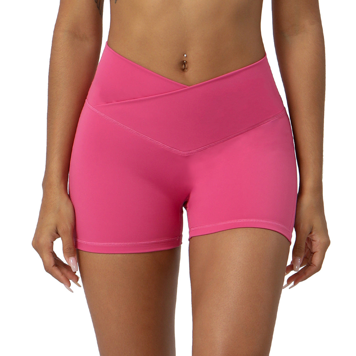 High Waisted Peach Butt Lifting Yoga Shorts Stretchy Cross Waist Fitness and Running Shorts for Comfort and Style