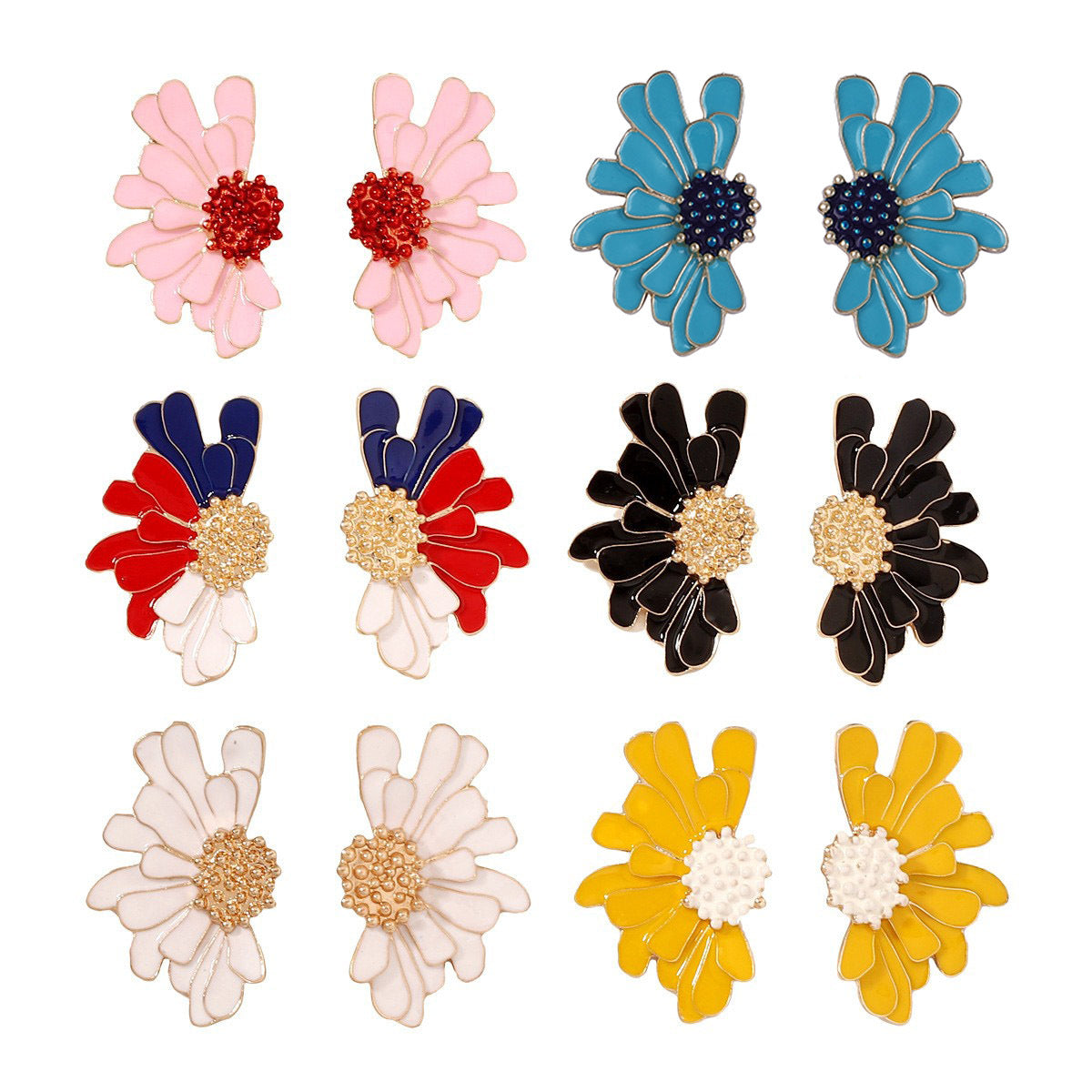 Alloy Enamel Floral Earrings - Stylish and Simple Flower Studs for a Fresh Accessory Look