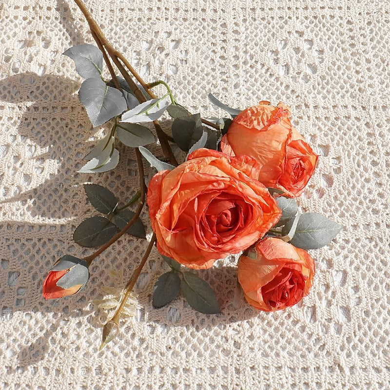 Lifelike Single Stem Edged Friendship Rose - Elegant Faux Flower for Weddings, Event Displays, and Home Décor