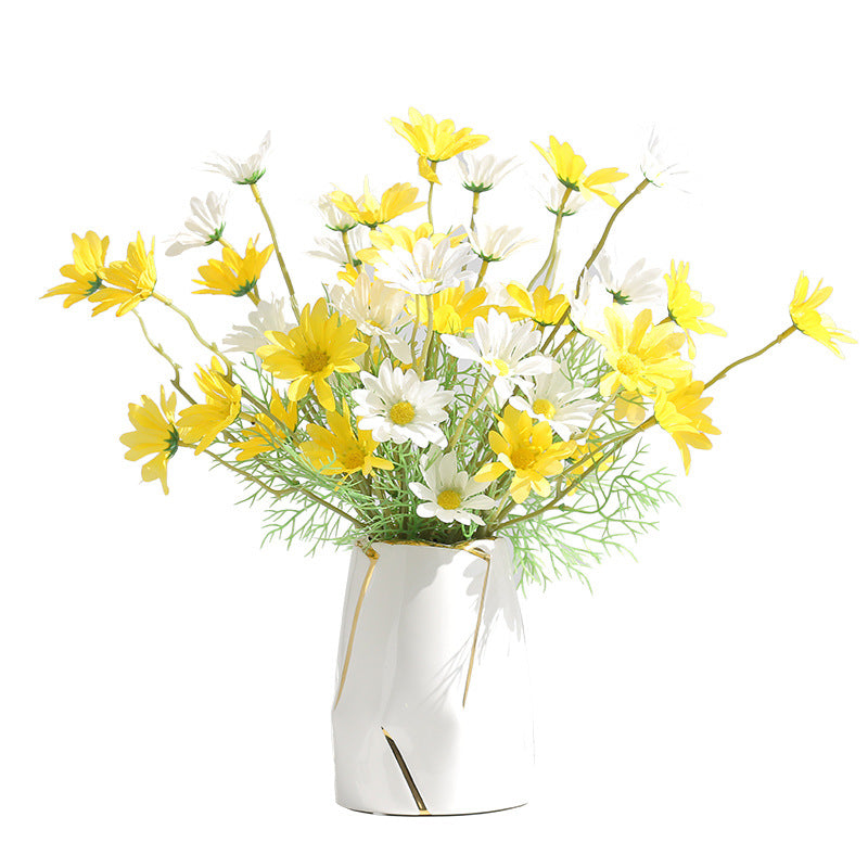 Artificial Chamomile and Mini Daisy Flower Bouquet - Realistic Decorative Flora for Living Room and Dining Table - Eco-Friendly Plastic Home Décor