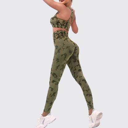 Camo Yoga Set High Waisted Compression Leggings and Sports Bra for Comfort Fat Burning Workouts and Unmatched Style