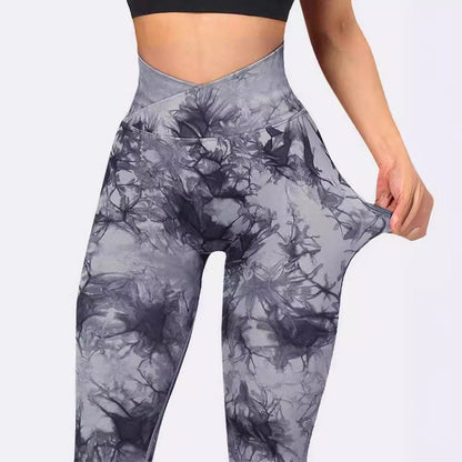 Seamless Tie Dye Knitted V Waist Cross Over Yoga Leggings for Tummy Control and Peach Lift High Waisted Activewear for ing Your Workout