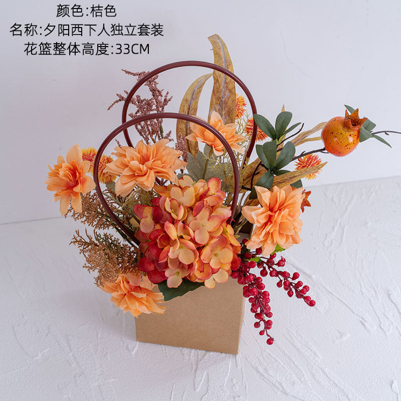 Stunning Sunset-Inspired Artificial Flower Arrangement Set - Perfect for Home Decor, Weddings, and Wall Accents | Elegant Handheld Bouquet (CF01471)