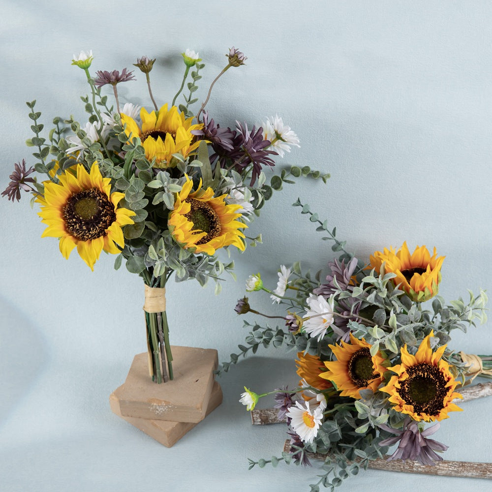 Lifelike Sunflower Bouquet - Elegant Decorative Floral Arrangement for Home Décor, Weddings, and Wall Art - CF01266