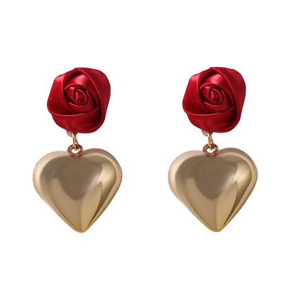 Luxurious Valentine's Day Heart-Shaped CCB Earrings with 3D Rose Design – Chic French-Inspired Accessories for Modern Romance