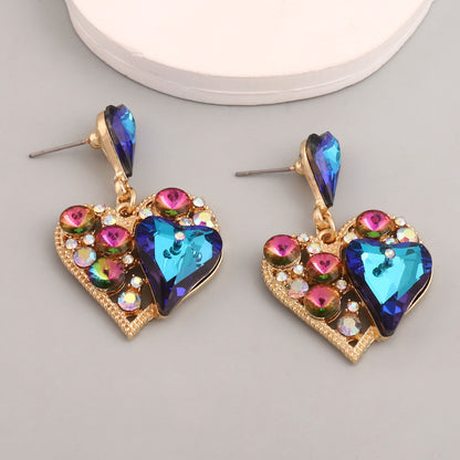 Arrivals: Dazzling Heart-Shaped Hollow Alloy Earrings for Women - Perfect Valentine's Day Gift with Colorful Rhinestones