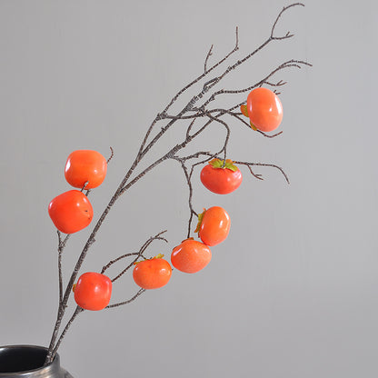 Realistic 8 Faux Persimmon Red Berries on Long Branches - Perfect Indoor Home Decor - Elegant Faux Fruit for Floral Arrangements