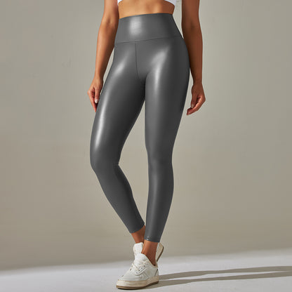 Colorful High Waisted Stretch PU Leather Leggings for Women Sculpting Butt Lifting Yoga Pants for Outdoor Wear