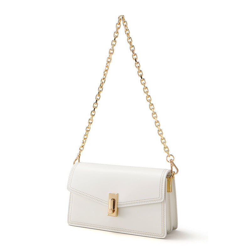 Chic Korean Genuine Leather Women's Crossbody Bag Chain Strap Shoulder Bag for a Sophisticated Look Minimalist Envelope Design for Commuting Everyday Use