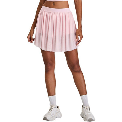 Breathable Cloud Feel Women's Yoga Skirt Mesh Pleated Design Anti Exposure for Outdoor Leisure and Fitness with Built In Shorts