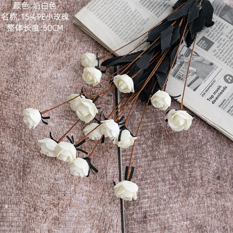 15-Head Foam PE Mini Rose Artificial Flowers - Perfect for Wedding Decorations and Home Décor (Model MW09902)