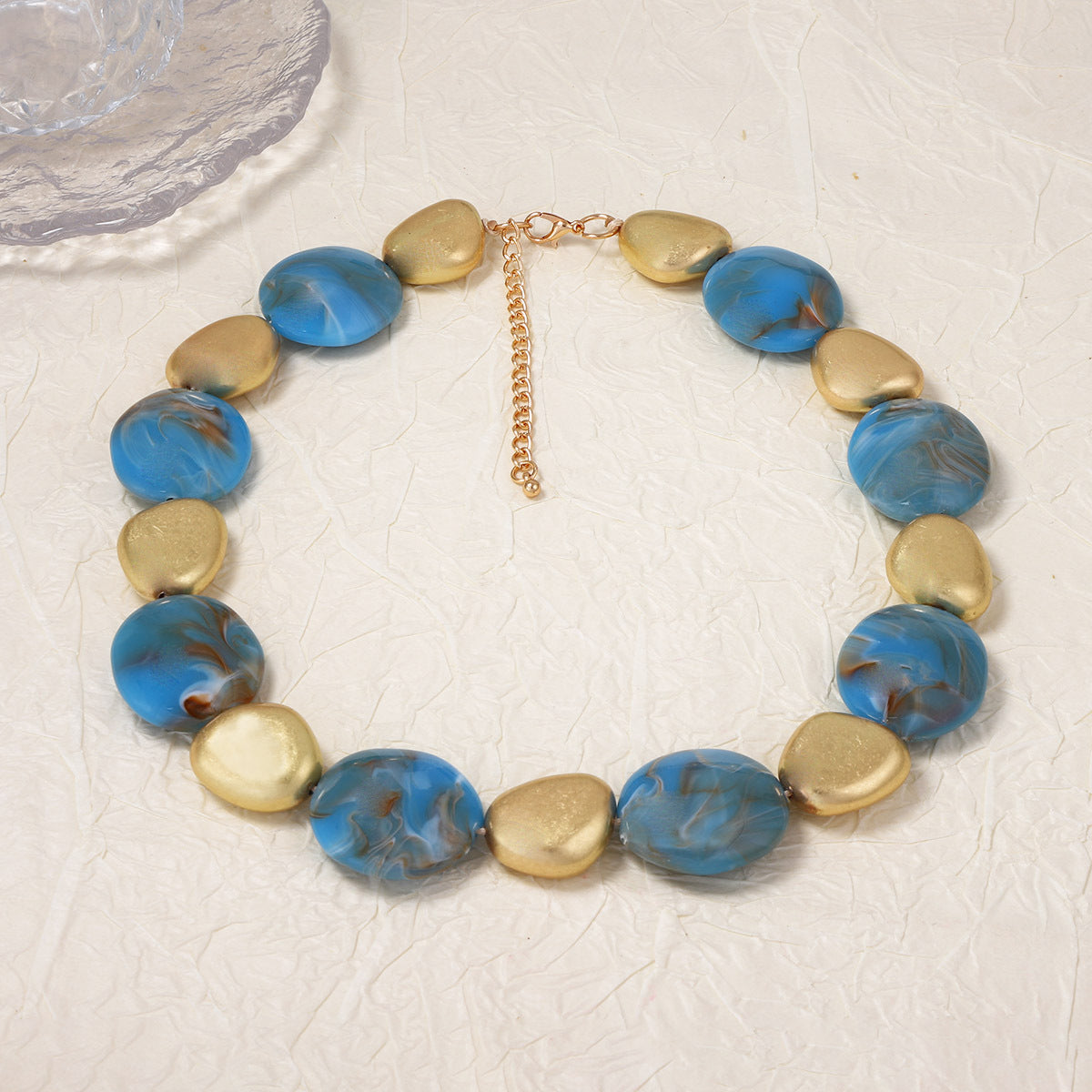 Vintage-Inspired Bohemian Style Statement Necklace and Earrings Set with Bold Geometric Blue Beaded Design - Unique and Eye-Catching Jewelry for Women