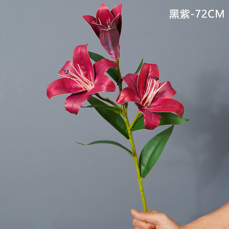 3D Artificial Lilies - Luxurious Home Décor, Elegant 3-Stem Floral Arrangement for Weddings and Celebrations