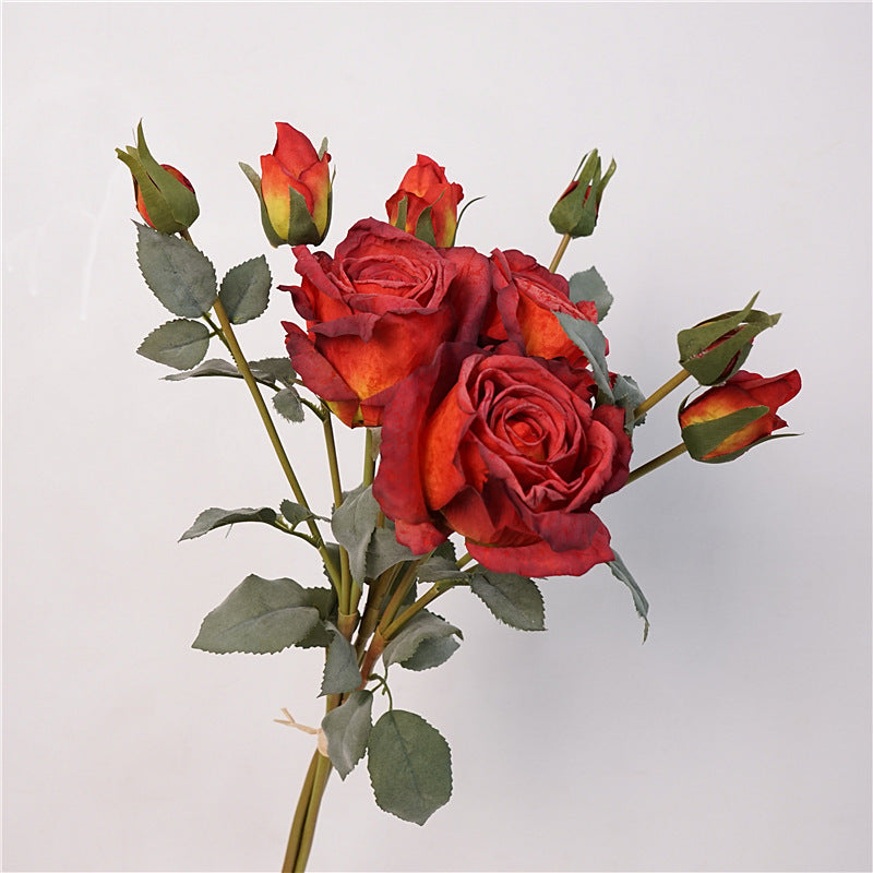 European Artificial Flower Bouquet - 9-Head Greek Rose Arrangement for Elegant Home Décor, Luxurious Silk Floral Accent with Stunning Edge Detail