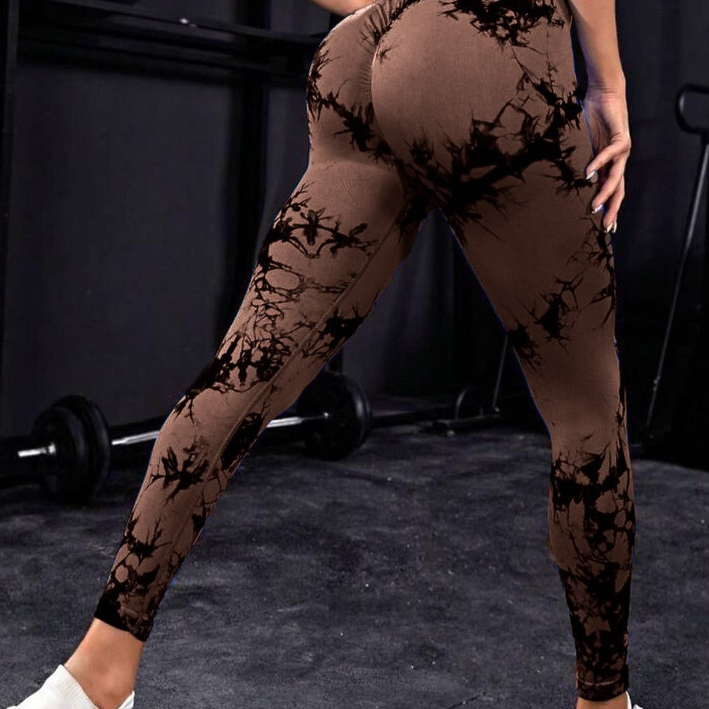 Seamless Tie Dye V Waist Yoga Pants for Women High Waist Butt Lifting Leggings for Running Fitness and Athleisure for a Peachy Bum