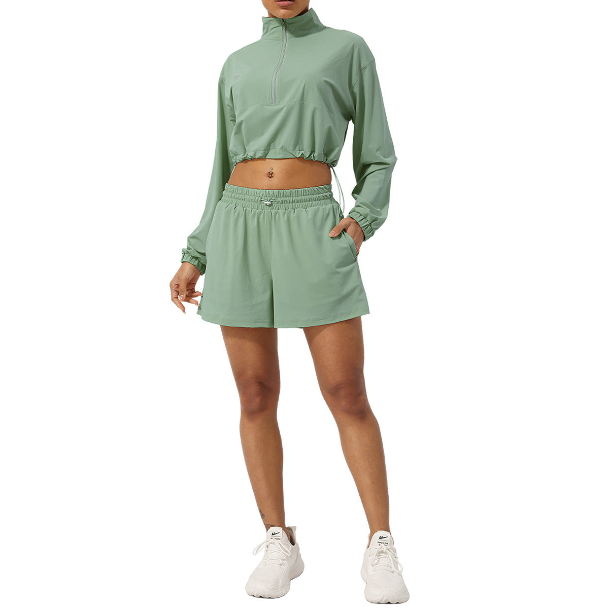 Women's Summer Sports Sun Protection Long Sleeve UV Resistant Top Quick Dry Breathable Shorts Set Comfort Style for Outdoor Activities