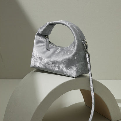 Elegant Silk Satin Dumpling Crossbody Bag Vintage Cloud Shape with Leather Design