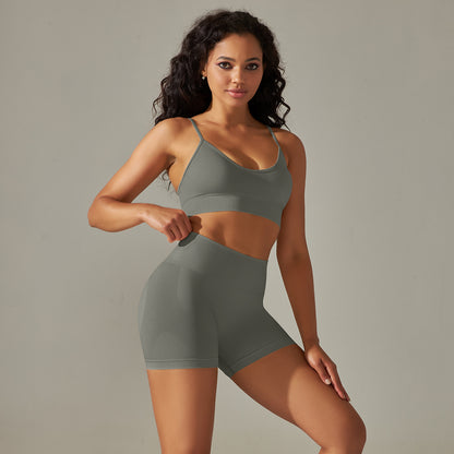 Seamless Sports Bra and High Waisted Shorts Set Peach Butt Yoga Fitness Workout Outfit for Women