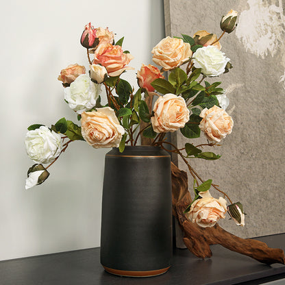 Faux Rose Flower Arrangement - Elegant 3-Headed Decorative Piece for Living Room, Dining Table, and Entryway - Perfect for Home Décor