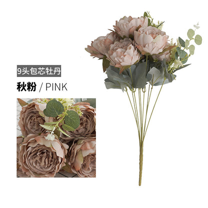 Stunning Faux Peony Flower Bouquet for Home Decor – 9-Head Silk Flower Arrangement, Perfect Prop for Photography Studios and Living Room Displays