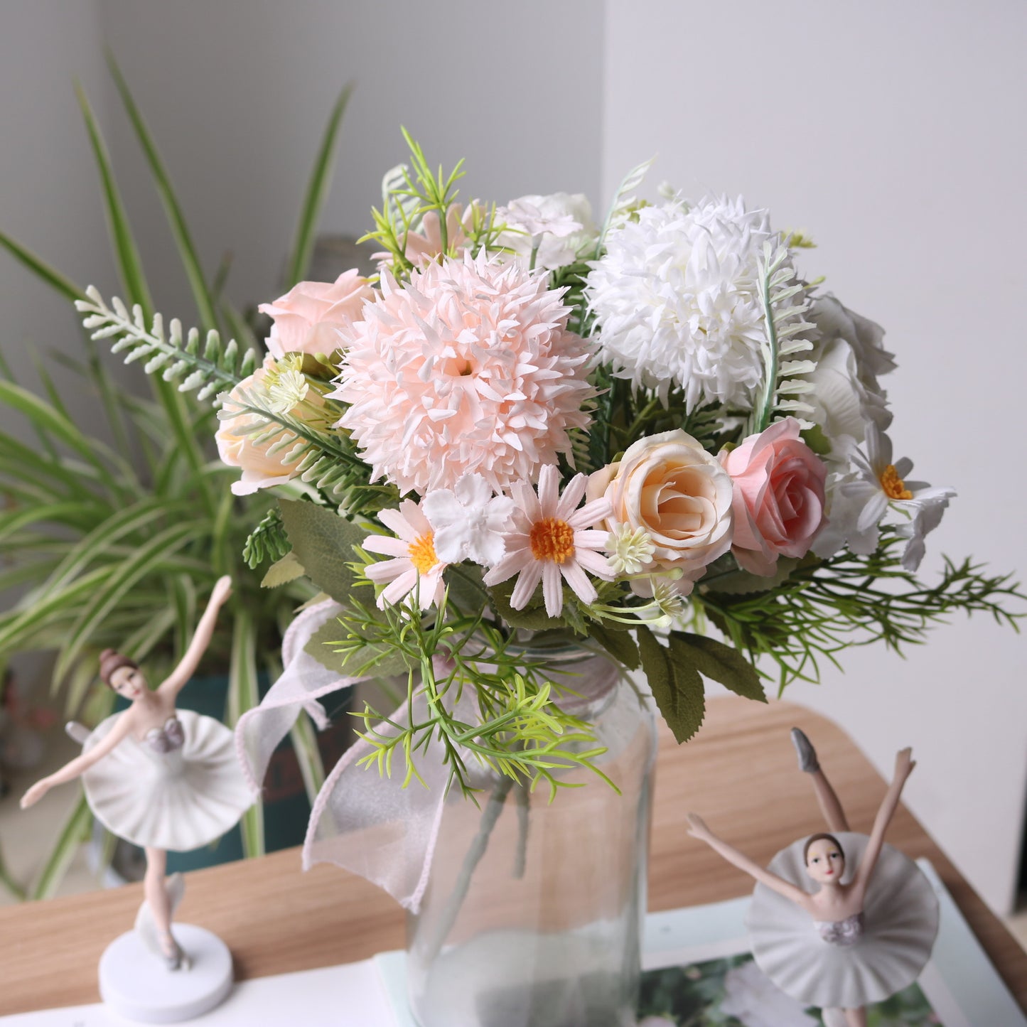 Charming Wildflower Headband with Scallion Ball Roses and Daisies - Perfect for Rustic Wedding Decor, Home Accents, & Photography Props