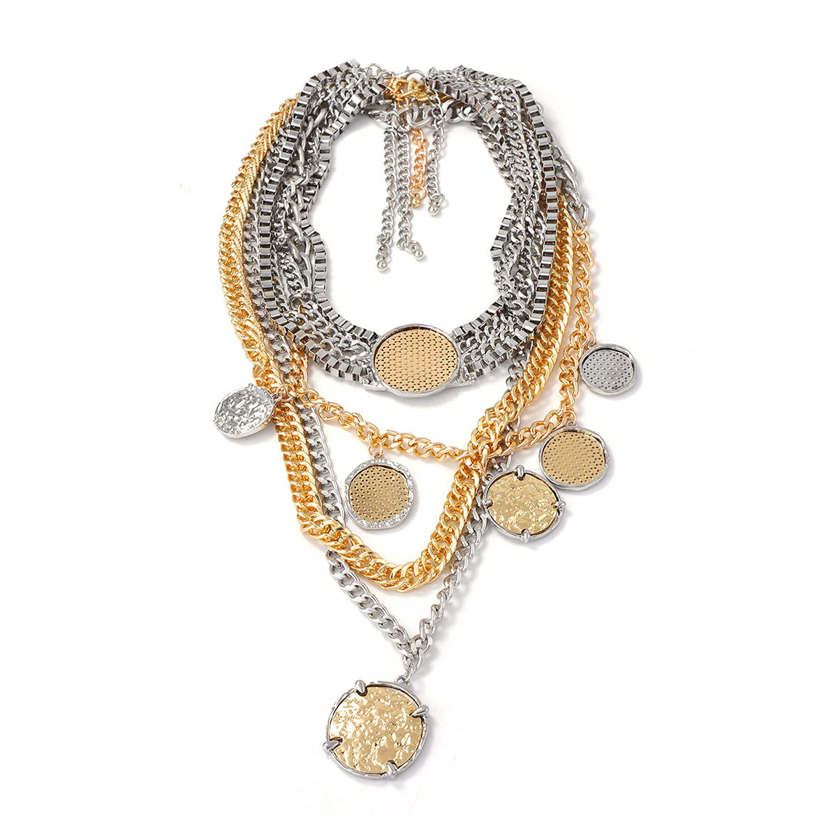 Trendy Geometric Badge Pendant Layered Chain Necklace Set for Women - Hip-Hop Punk Style Jewelry with Unique Personalization