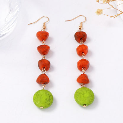 Bohemian-Inspired Geometric Turquoise Tassel Long Pendant Earrings - Versatile Daily Wear for Effortless Elegance