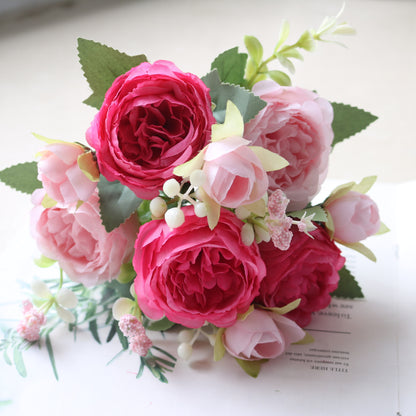 Realistic 5-Head Mini Rose Bouquet – Korean-Style Faux Peony and Persian Rose Arrangements for Home Decor and Wedding Enhancements