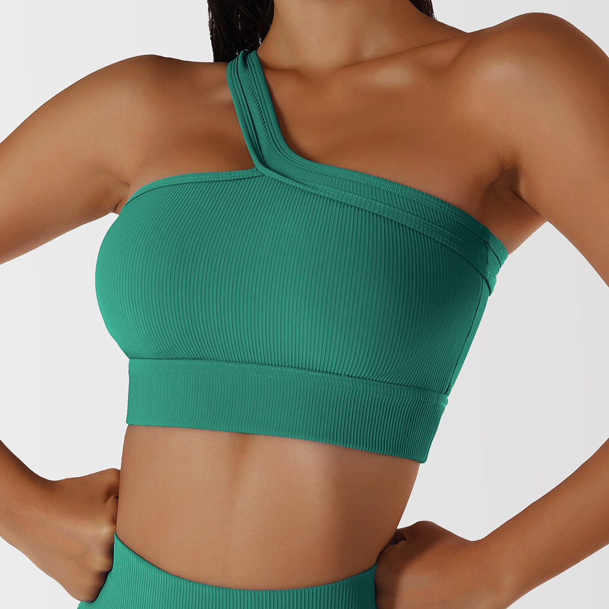 Spring Summer Ribbed One Shoulder Yoga Bra Seamless Fitness Crop Top with Beautiful Back Design for Everyday Wear and Active Workouts