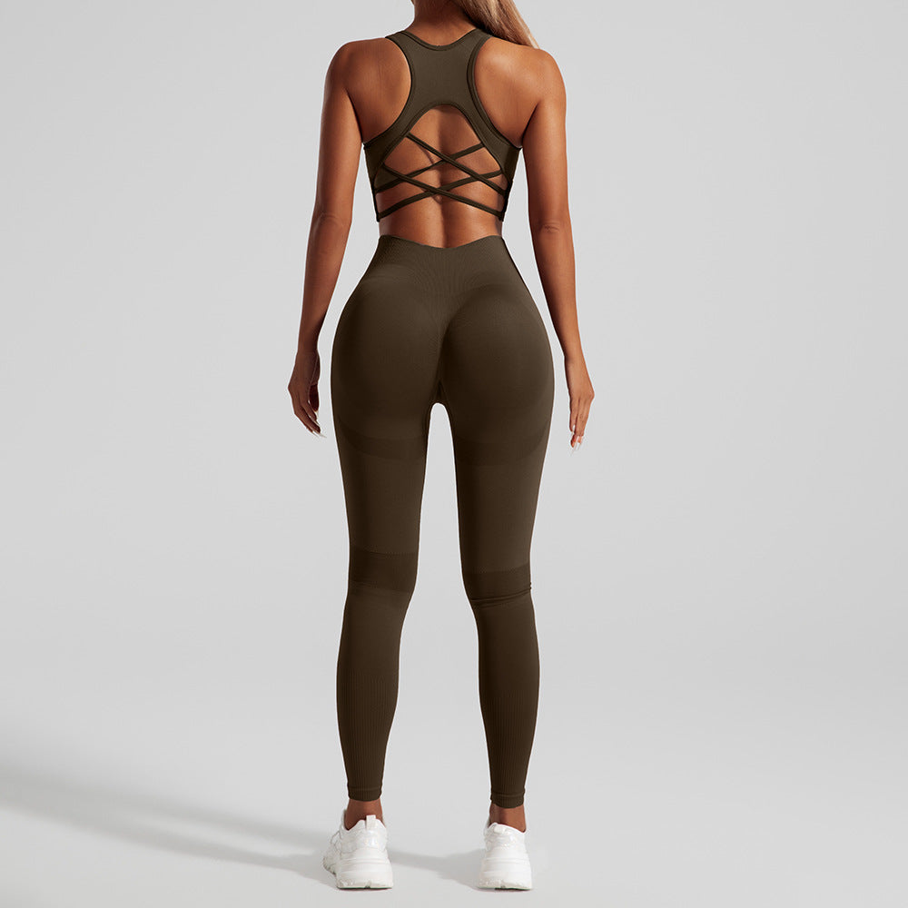 Seamless Yoga Outfit for Women High Waisted Peach Butt Leggings Sports Bra Set for Comfort and Style