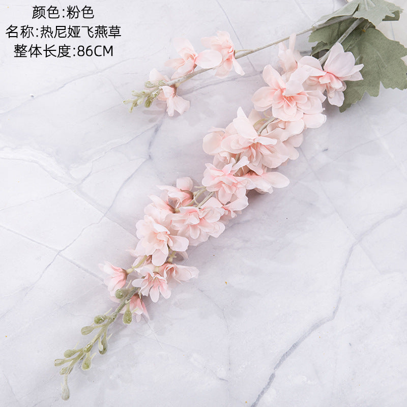 Realistic Delphinium Faux Flowers for Home Décor - Elegant Wedding Bouquet with Decorative Rose Wall Accents - INSMW93001