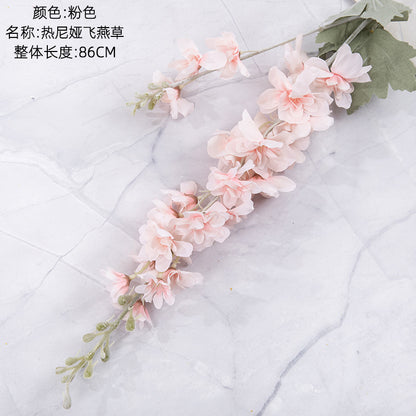 Realistic Delphinium Faux Flowers for Home Décor - Elegant Wedding Bouquet with Decorative Rose Wall Accents - INSMW93001