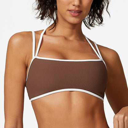 Color Block Sport Bra with Thin Straps for Fitness Running Yoga and Everyday Comfort