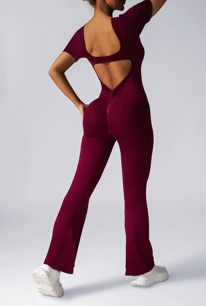 Seamless Yoga Jumpsuit with Bell Bottom Pants for Women 4 Colors V Back Design for Fitness and Workouts