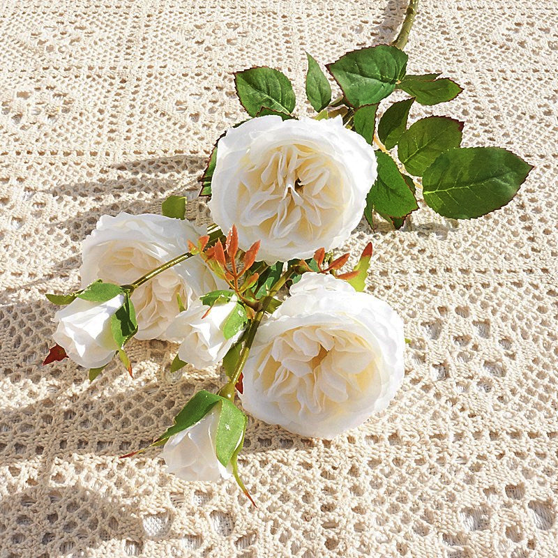 Realistic Austin Rose Stem with 6 Heads - Perfect for Weddings, Home Décor, Photography Props, and Elegant Floral Arrangements