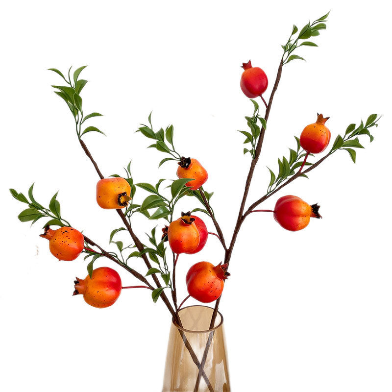 Realistic Faux Pomegranate Stem with 5 Lifeslike Fruits - Perfect for Home Decor, Living Room, and Dining Table Centerpiece