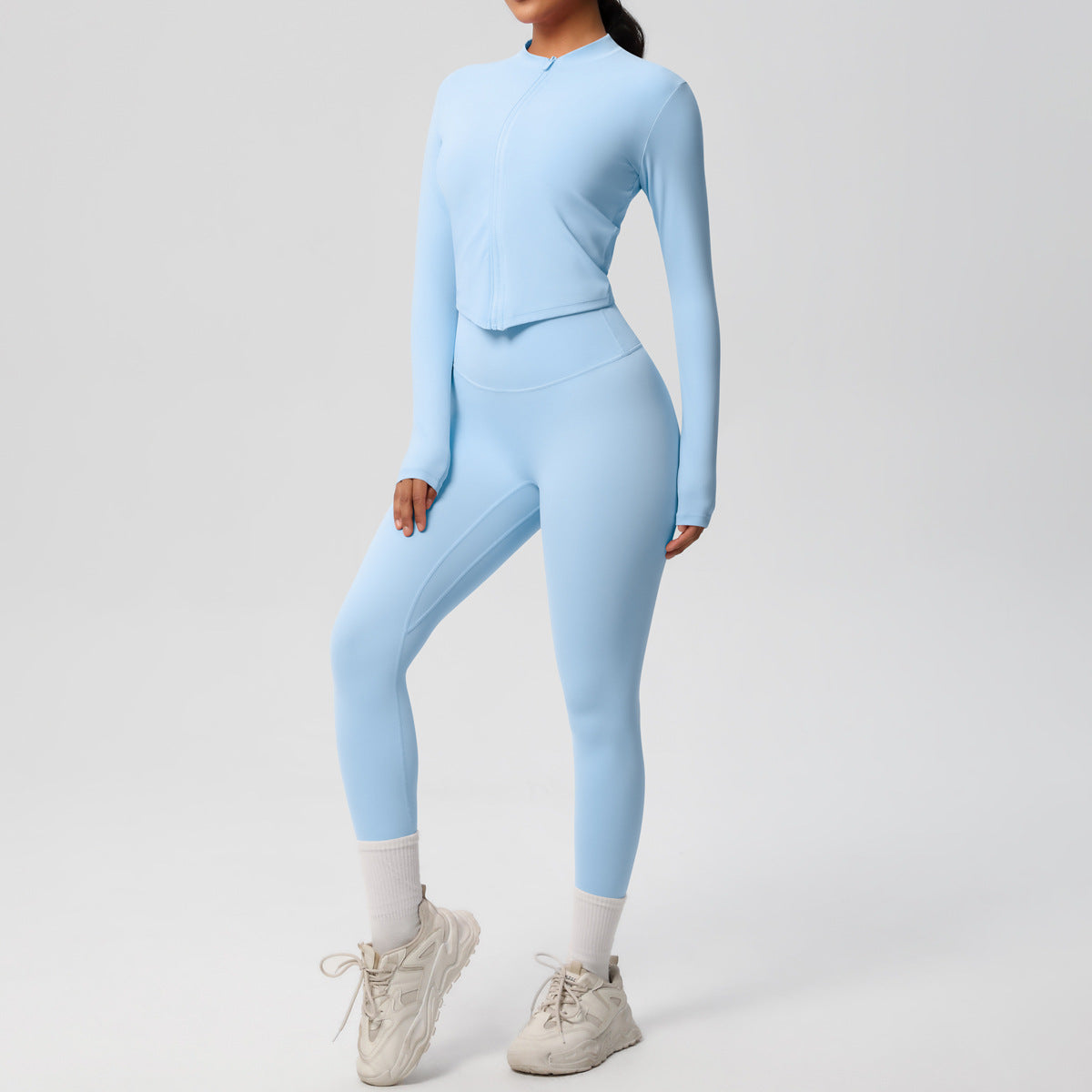 High Waisted Tight Yoga Pants and Long Sleeve Zip Jacket Set Sculpting Sportswear for Comfort and Performance