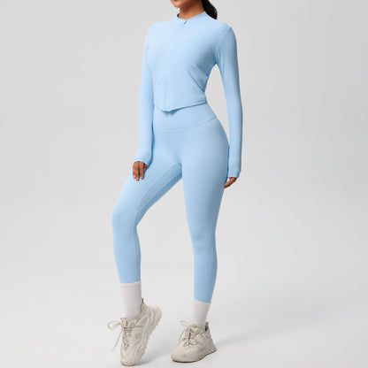 High Waisted Tight Yoga Pants and Long Sleeve Zip Jacket Set Sculpting Sportswear for Comfort and Performance