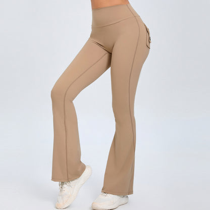 High Waisted Button Detailed Peach Yoga Flare Pants for Women Comfortable Quick Dry Leggings Ideal for Fitness and Workouts