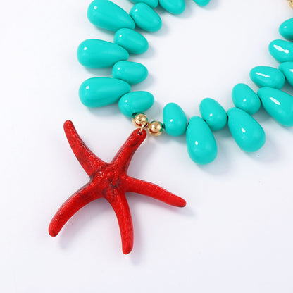 Vibrant Ocean-Inspired Holiday Necklace with Chunky Colorful Beads and Eye-Catching Starfish Pendant - Perfect for Women’s Summer Style